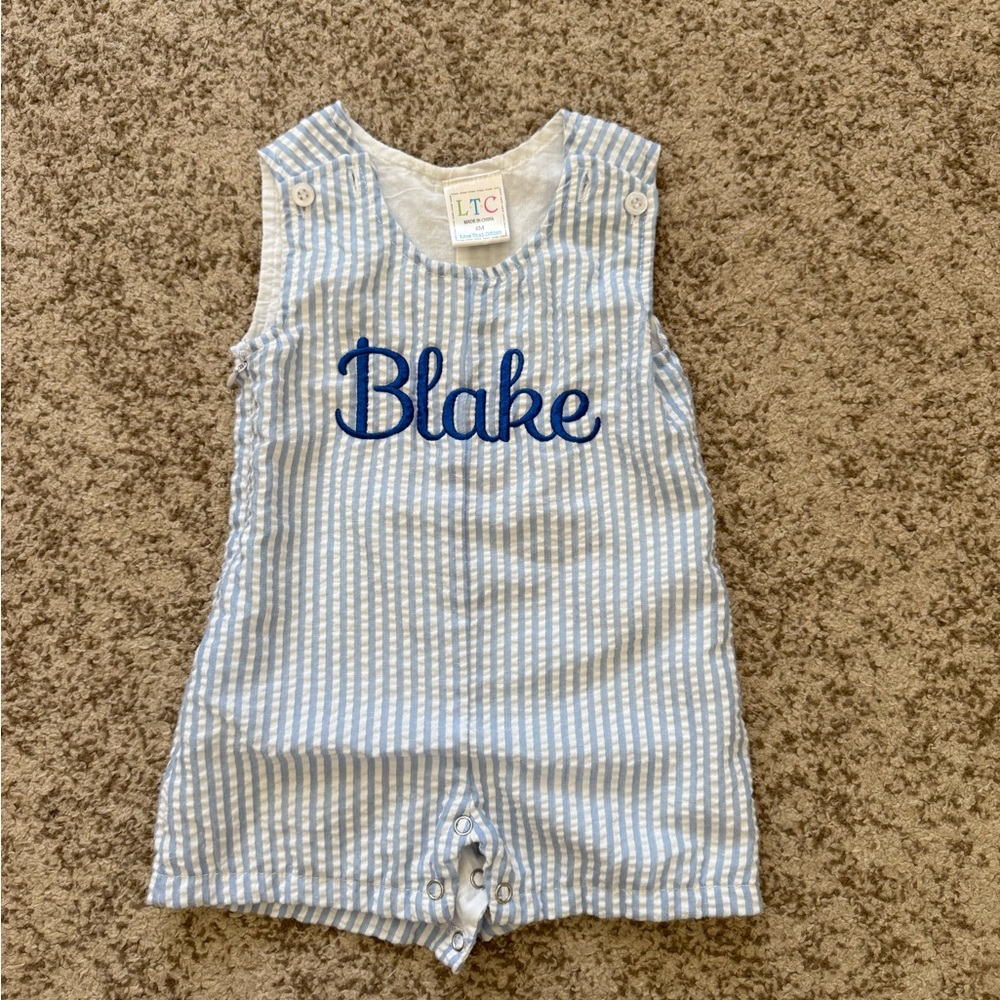 Blue and White Striped Baby Romper